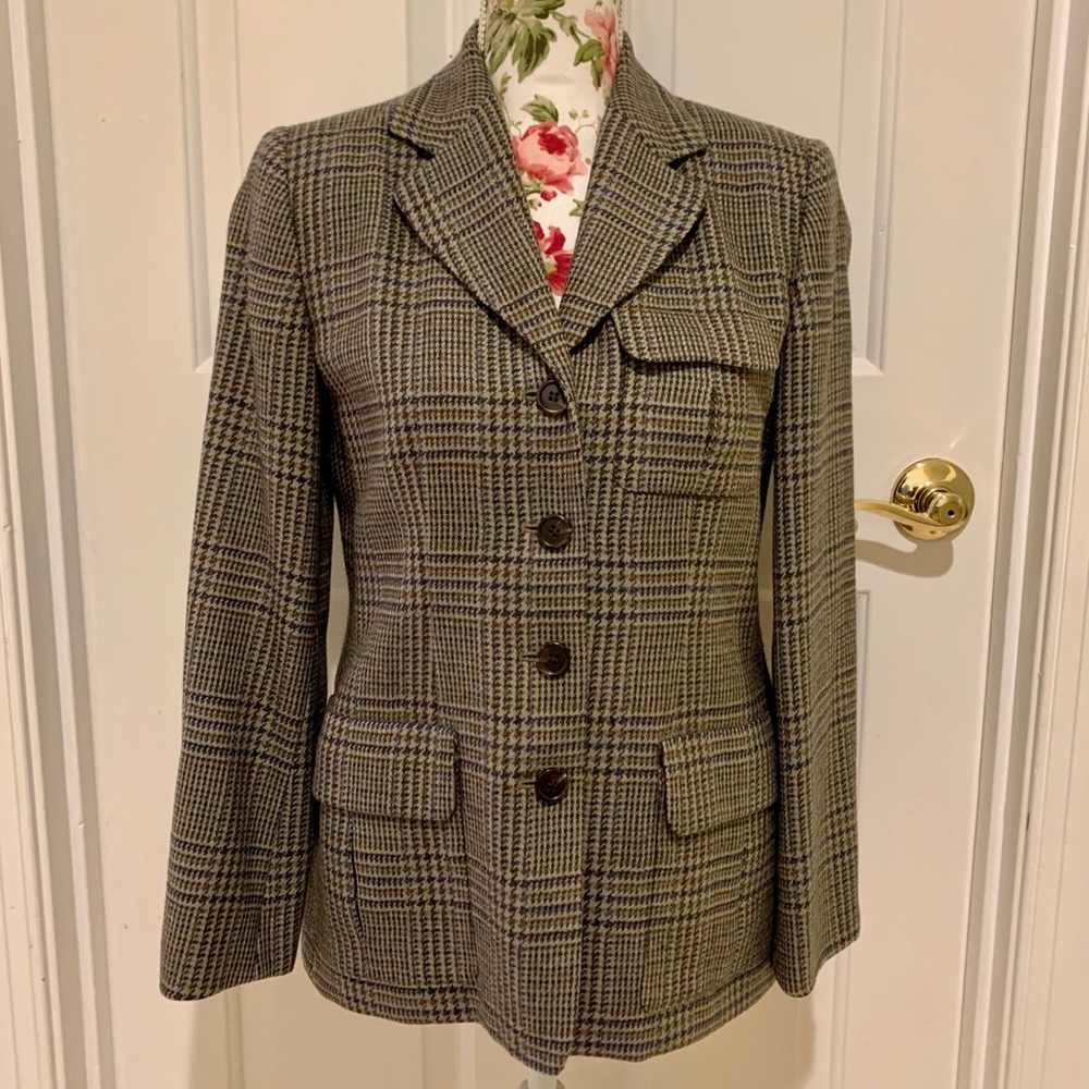 Talbots olive plaid wool blazer size 4 - Picture 1 of 8